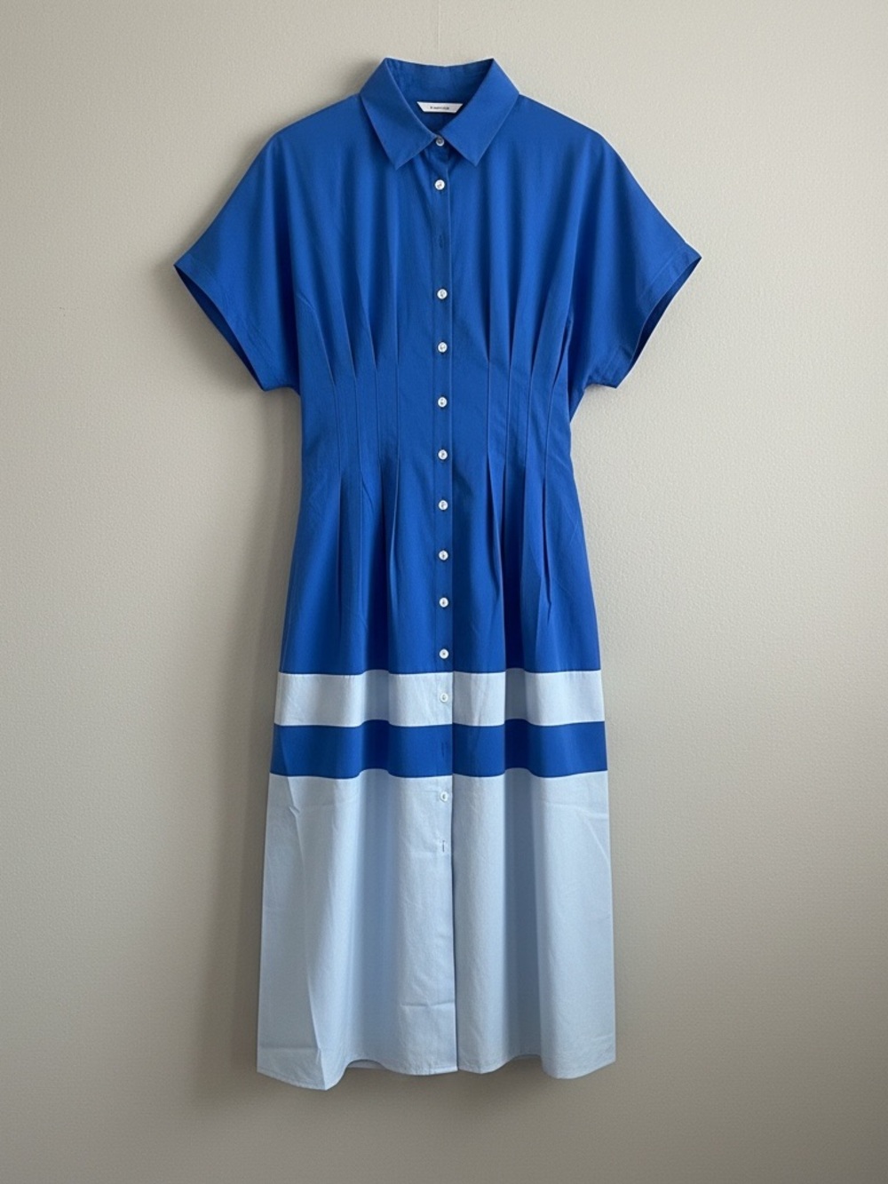 Cobalt & Light Blue Colorblock Button-Front Midi Dress